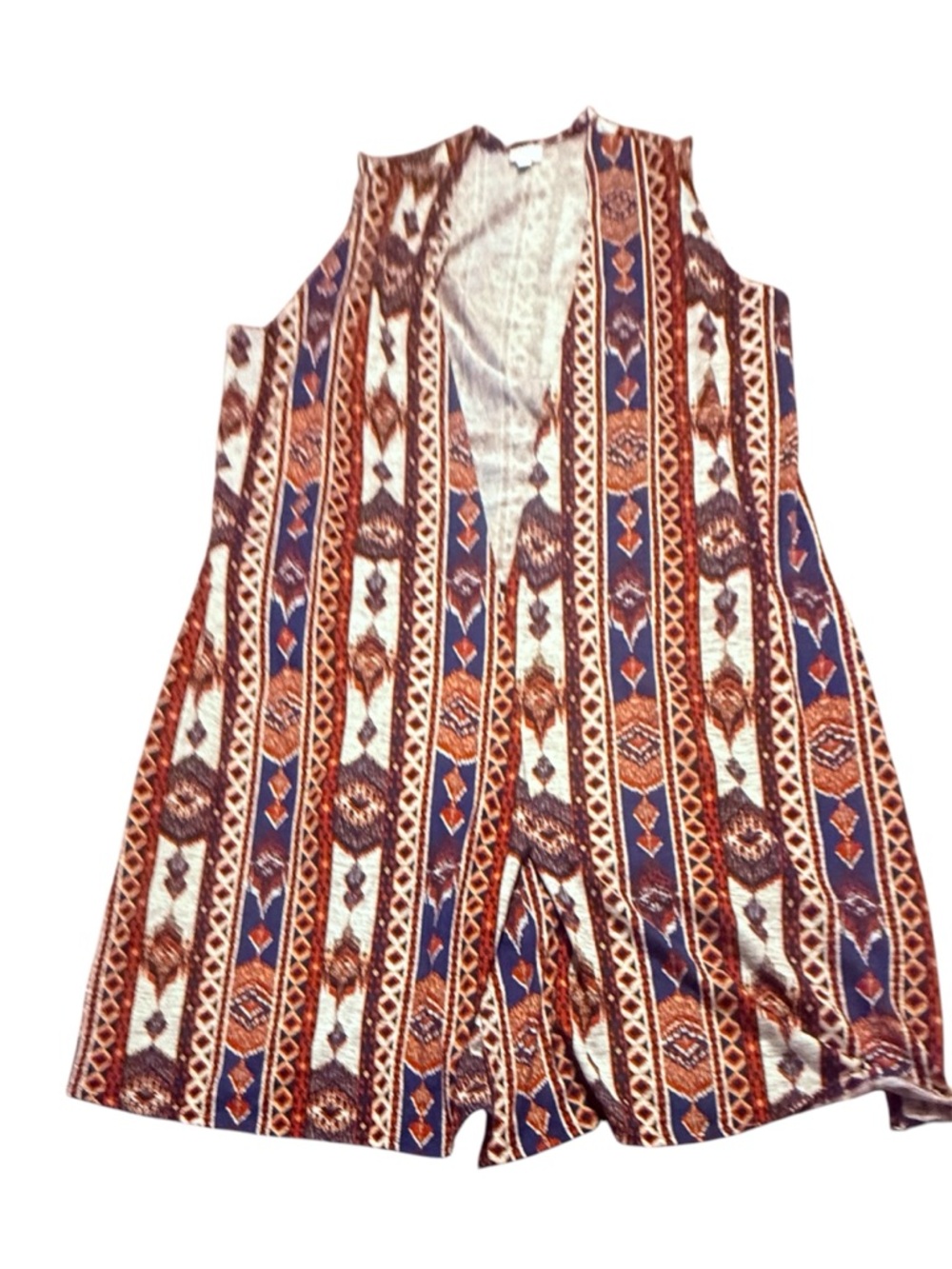 LuLaRoe Aztec Stripe Sleeveless Duster Vest - Rust Navy Cream